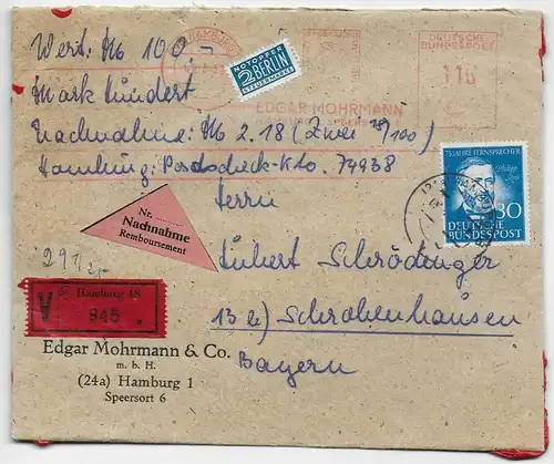 Lettre de valeur Acceptation Hambourg 1953 à Schwabenhausen