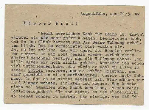 Tampon d'avertissement rare 1947 Augustfehn/Oldenburg vers Hambourg