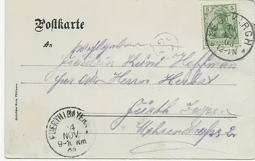 Ansichtskarte Leutkirch, 1908 nach Fürth