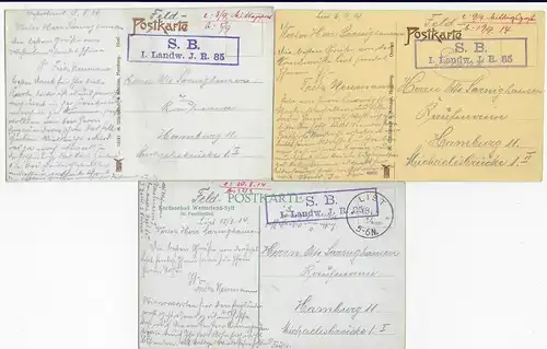3x Ansichtskarte Westerland auf Sylt: Feldpost 1914 nach Hamburg