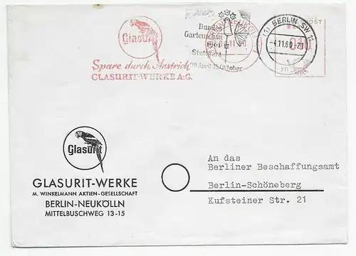 Werbung Glasurit Werke, Papagei, 1960 Berlin, Werbestempel und Freistempel