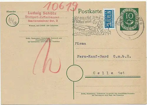 Stuttgart avec le timbre publicitaire Wilhelma: Crocodil 1953