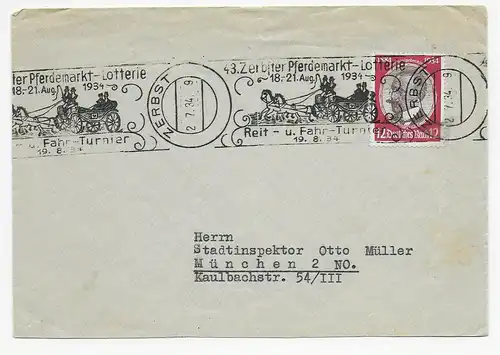 Werbestempel 43. Zerbster Pferdemarkt Lotterie, 1934,