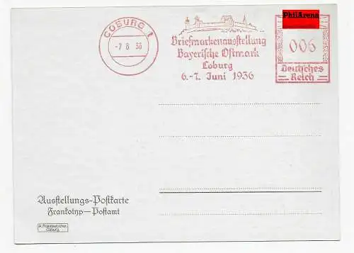 Freistempel Briefmarkenausstellung Bayrische Ostmark, Coburg 1936