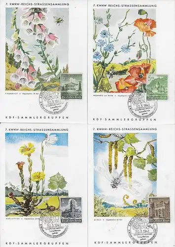 4x cartes du groupe de collection KDF: 7ème WHW de guerre avec le timbre spécial Karlsruhe