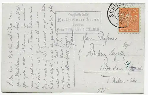 Carte postale Schliersee avec service postal Rothwandhaus, 1922