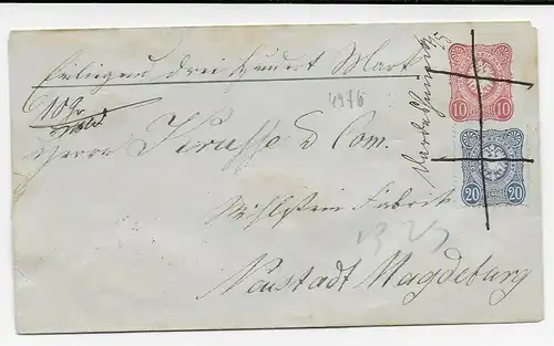 Enveloppe complète avec capacite supplémentaire pour Neustadt Magdeburg, 1876