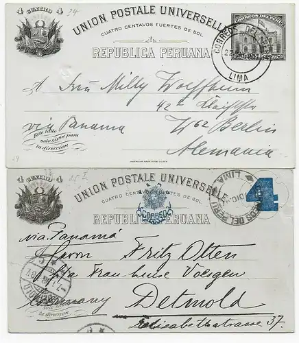 2x cartes postales vers l'Allemagne, 1898, 1911