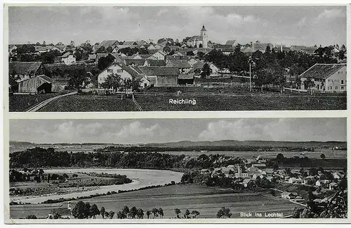 Carte de vue Reichling, vue sur la vallée du Lechtal 1935 après le caramel