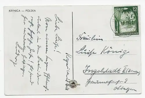 GG: Ansichtskarte Krynica 1941 nach Ingolstadt