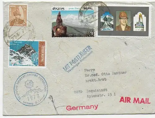 Avec le Postkaufer, Katmandou, Deutsche Evererst Lhotse Expedition 1972, Air mail