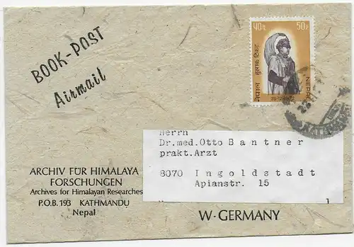 Katmandou, Deutsche Evererst Lhotse Expedition 1972, Air mail, Book Post