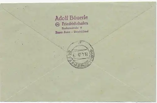 Einschreiben Friedrichshafen nach Burglengenfeld 1948, Kulturwoche Sonderstempel