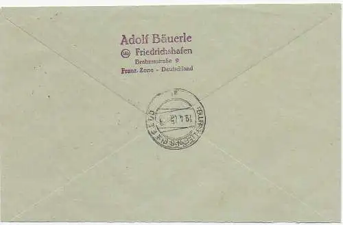 Einschreiben Friedrichshafen nach Burglengenfeld 1948, Kulturwoche Sonderstempel