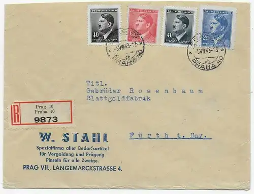 B&M: Einschreiben Prag nach Fürth, 1943