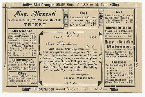Postkarte Triest to Stuttgart/Germany, Werbung rückseitig, Orangen, Südfrüchte