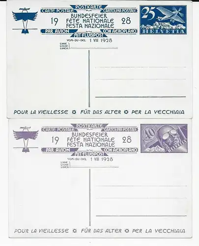 2x Carte postale 1928 Fête fédérale pour l'âge