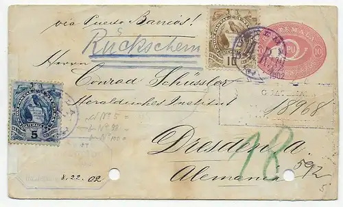 Cover Guatemala to Dresden/Germany 1902, Rückschein
