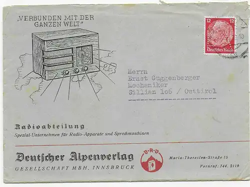 Édition alpin allemande avec trou d'entreprise - Perfin vers Sillian, Tyrol oriental 1939