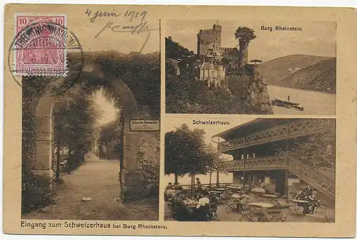 Trechtingshausen, Burg Rheinstein, 1919: Rheinland Besetzung, Zensurstempel