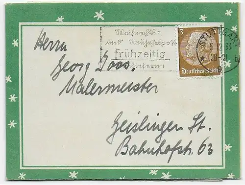 Poste de Noël Stuttgart 1933, Alliance de publicité arrière, dépliant