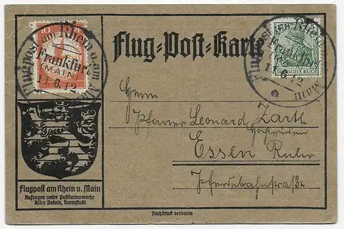 Poste aérien sur le Rhin, Francfort 1912 pour Essen, bateau postal Schwaben