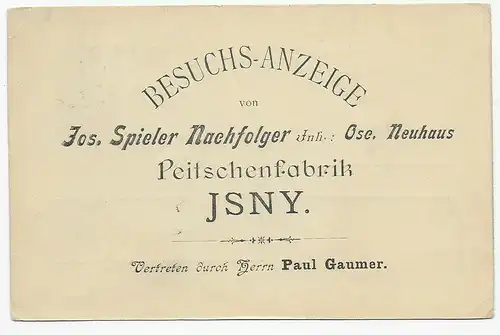 Drucksache Isny nach Lindau: Besuchsanzeige Peitschenfabrik 1901