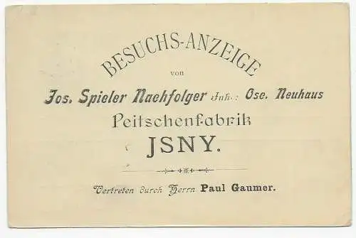 Drucksache Isny nach Lindau: Besuchsanzeige Peitschenfabrik 1901