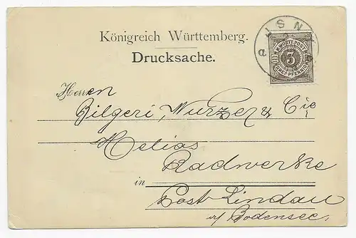 Drucksache Isny nach Lindau: Besuchsanzeige Peitschenfabrik 1901