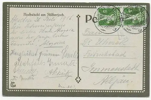 Hochwacht am Stilfserjoch, 1916 nach Immenstedt
