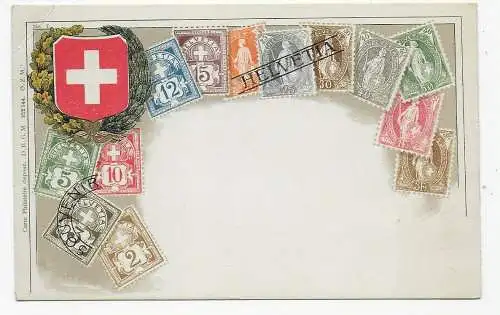 Ansichtskarte mit Schweizer Briefmarken Helvetia