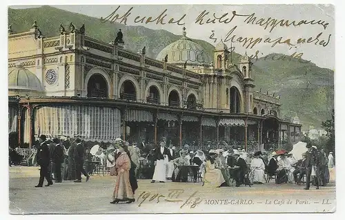 Ansichtskarte Monte Carlo: Café de Paris, 1911 nach Budapest