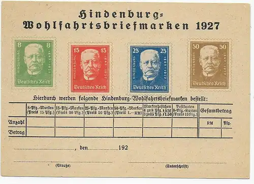 Postkarte mit Abbildung der Wohlfahrtsmarken 1927