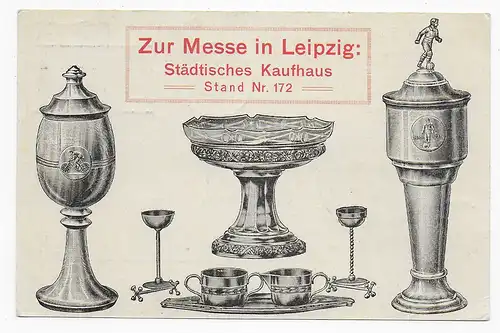 Drucksache Karte Berlin nach Memmingen, rückseitige Werbung Pokale,Geschirr 1925