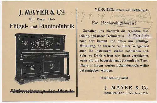 Chose d'impression Munich 1928 après Simmerberg, carte publicitaire Piano et Aile