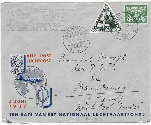 Den Haag, air mail to Bandoeng 1937, Ned. Indie