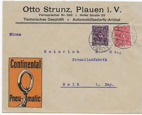 Automobil Bedarfsartikel Plauen, 1922 nach Selb. Continental-Reifen