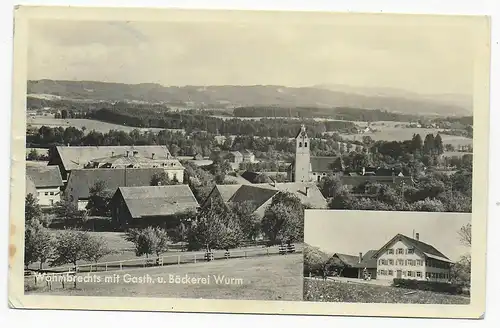 Ansichtskarte Wohmbrechts mit Gasthaus und Bäckerei, Zugstempel Augsburg 1943