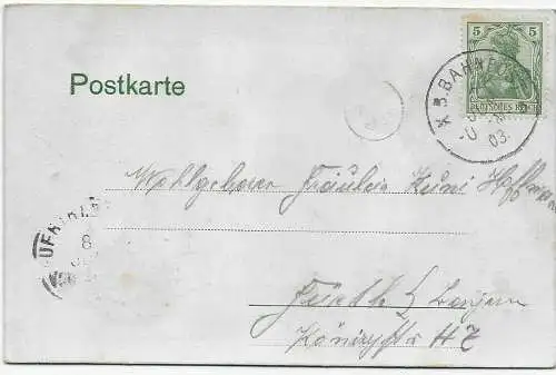 Ansichtskarte Ulm von Neu Ulm gesehen, 1903 Bahnpost nach Fürth