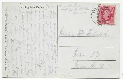 Carte de vue Hälsnig fran Kullen 1910 to Berlin