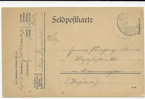 Carte de champ posté 1915 Biaches vers Memmingen