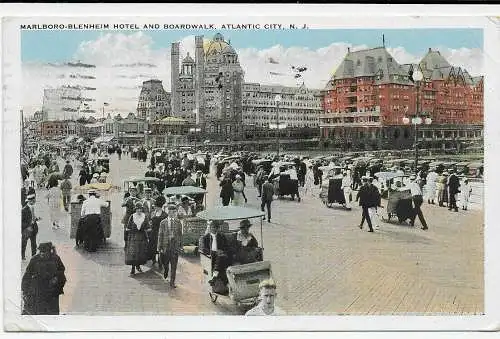 Post card Marlboro-Blenheim Hotel, Atlantic city 1924 to Kiel/Germany