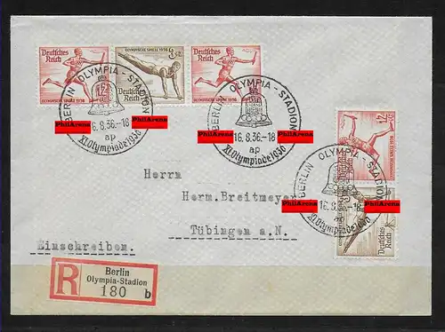 Einschreiben Berlin Olympia Stadion, Sonderstempel Stadion 1936 nach Tübingen