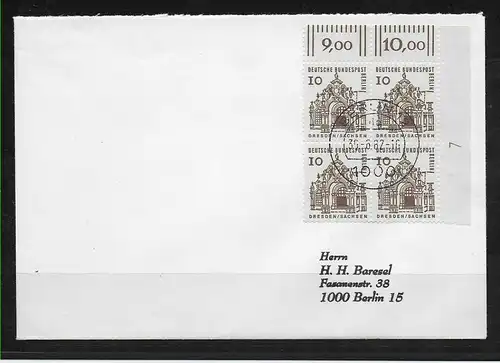 Berlin: MiNr. 242 DKZ 7 im Eckrand Viererblock