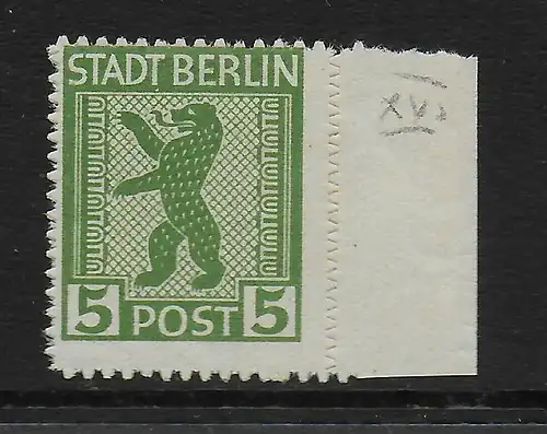 MiNr. 1 B XVI, postfrisch, ** Seitenrand