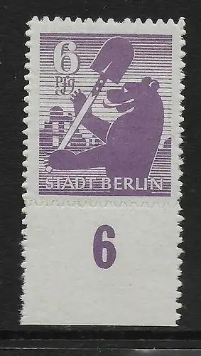 MiNr. 2 B VI, postfrisch, ** Unterrand