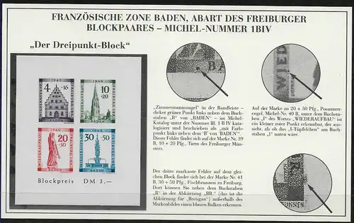 Block 1 B IV, postfrisch, ** mit Erläuterungen