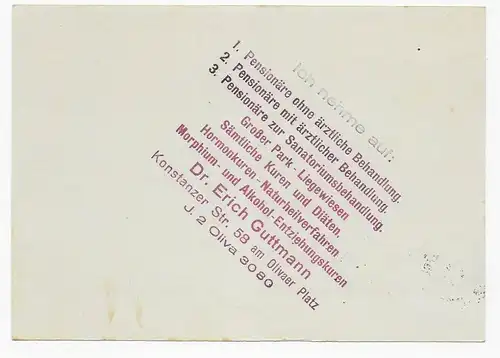 Postkarte Drucksache rückseitige Information welche Patienten aufgenommen werden