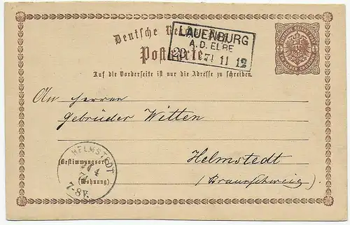 Ganzsache Lauenburg nach Helmstedt, 1874