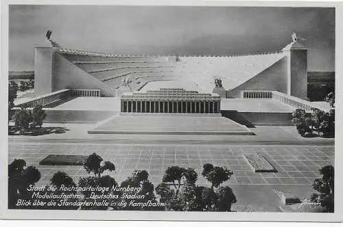 Postkarte Nürnberg: Stadt der Reichsparteitage, Modell Deutsches Stadion 1943